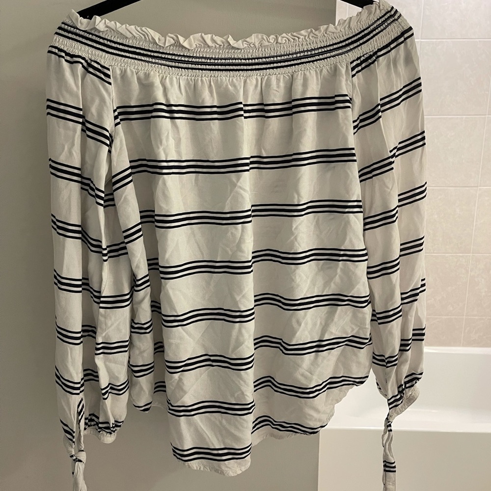 BeachLunchLounge White and Blue Strapless Shirt